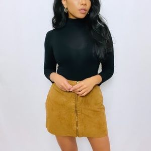 H&M | Brown Suede Front Zipper Mini Skirt 6
